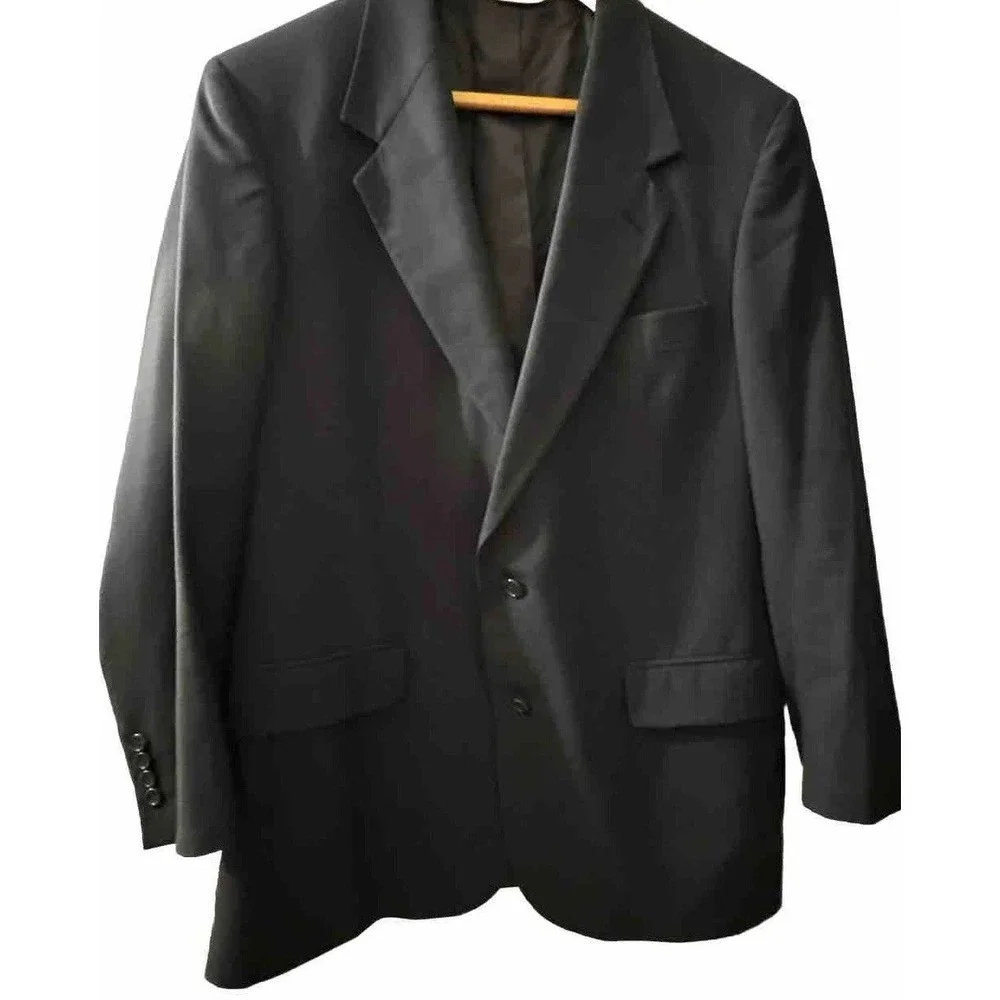 Vtg Bill Blass Wool Sports Coat Black Label  Kaufmann's Jacket Navy Men's 43 R